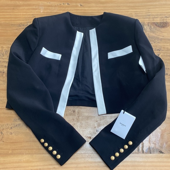 BalmainTwo-Tone Crepe Spencer Jacket - Picture 2 of 14